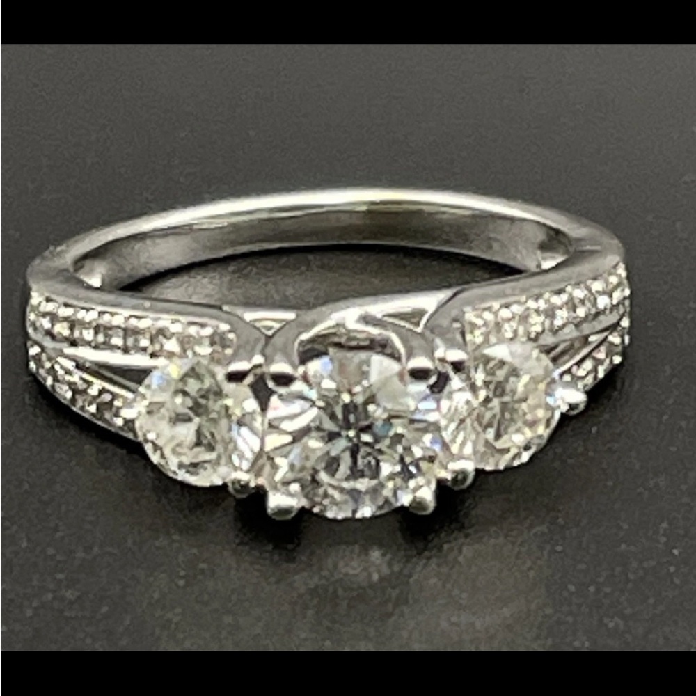 3 Stone CERTIFIED MOISSANITE Engagement Ring 14K White Gold-Size 6